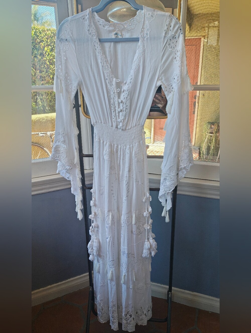 Fillyboo White Embroidered Maxi With tassels, Petite